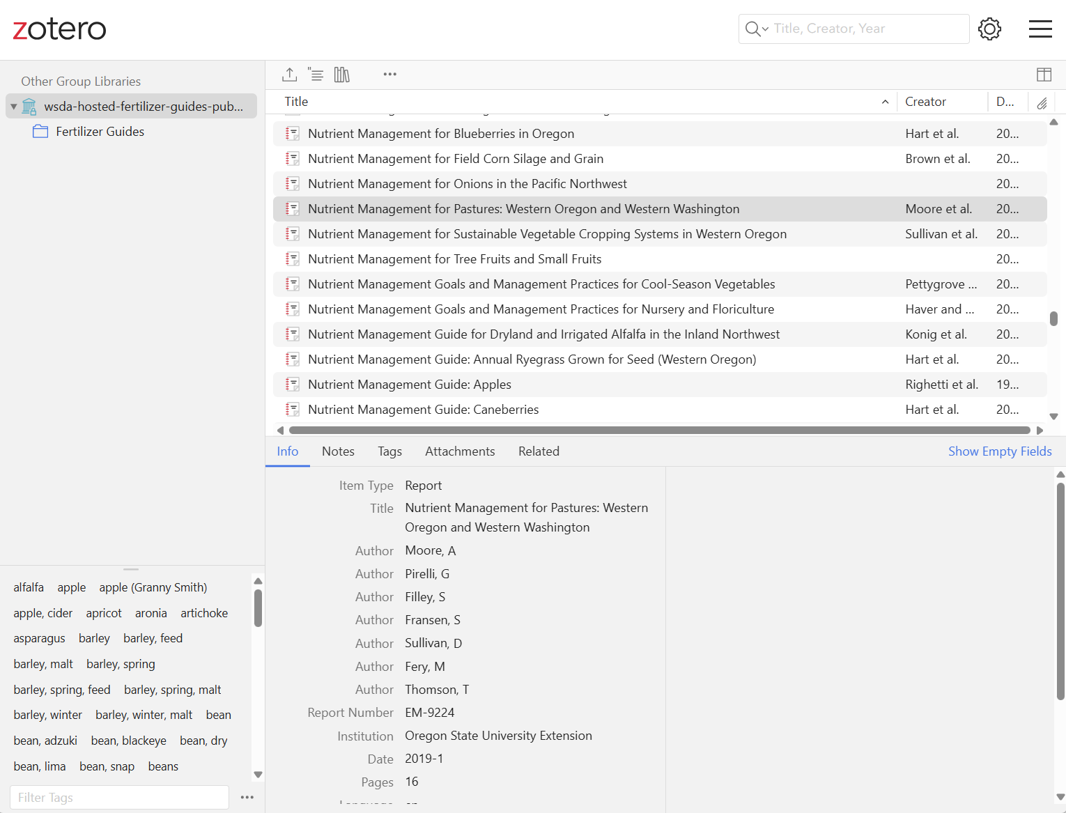 Screenshot of Zotero library